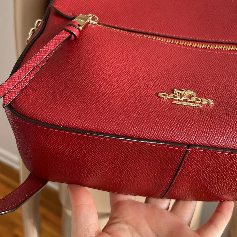 COACH Jordyn Backpack With Signature Canvas Detail Red Brown - Picture 14 of 17